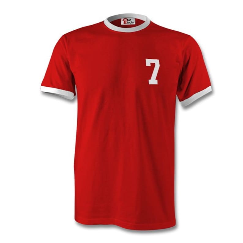 David Beckham 7 England Football Ringer T-Shirt Red/White image 2