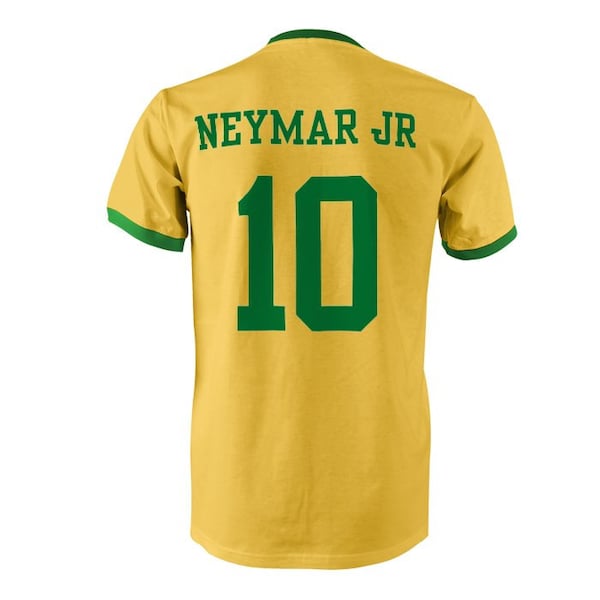 Neymar Jr 10 Brésil Football Ringer T-Shirt jaune/vert