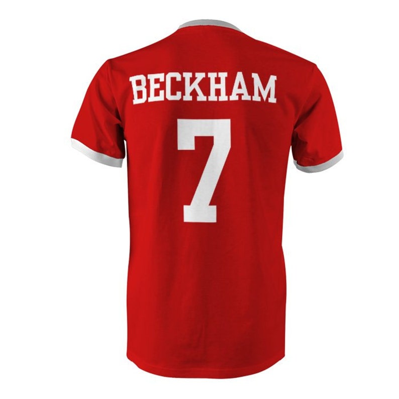 David Beckham 7 England Football Ringer T-Shirt Red/White image 1