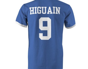 Gonzalo Higuain 9 Argentina Football Ringer T-Shirt Royal/White