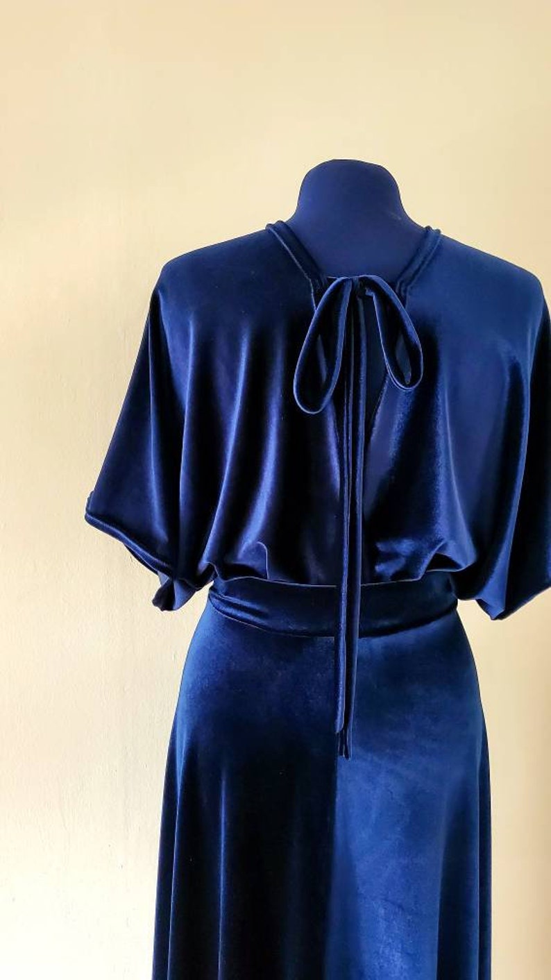 Velvet Bridesmaid dress, Navy velvet dress, Velvet maxi dress, Simple Bridesmaid dress, Boho dress, Boho wedding, Navy blue dress image 3