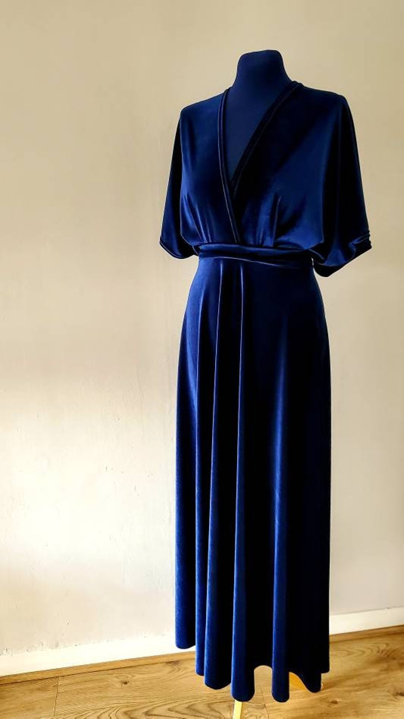 Robe de demoiselle d'honneur en velours, robe en velours bleu marine, robe longue en velours, robe de demoiselle d'honneur simple, robe bohème, mariage bohème, robe bleu marine image 5