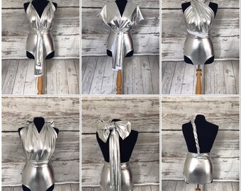 Swimsuit, Onepiece, Infinity, Silver, Multi-way swimsuit, Festival Wear, Metallic Swimwear Mermaid Swimsuit Retro Made to Order