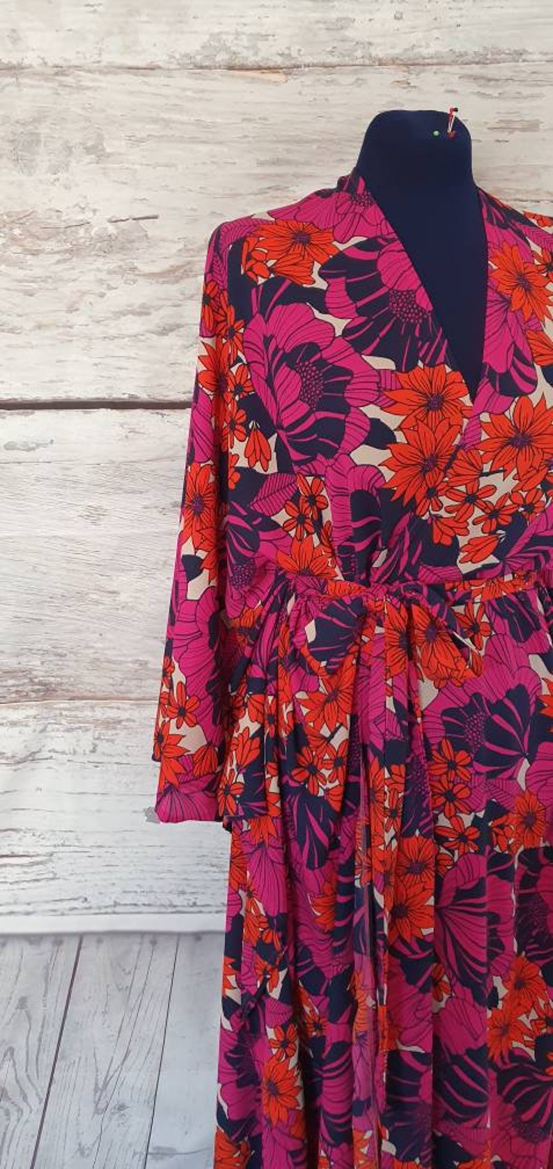 70s Dress Kimono dress Wrap Beach wear Kaftan dress Beach cover-up Kimono Kaftan Maxi Dress Kimono Wrap dress orange Maxi pink