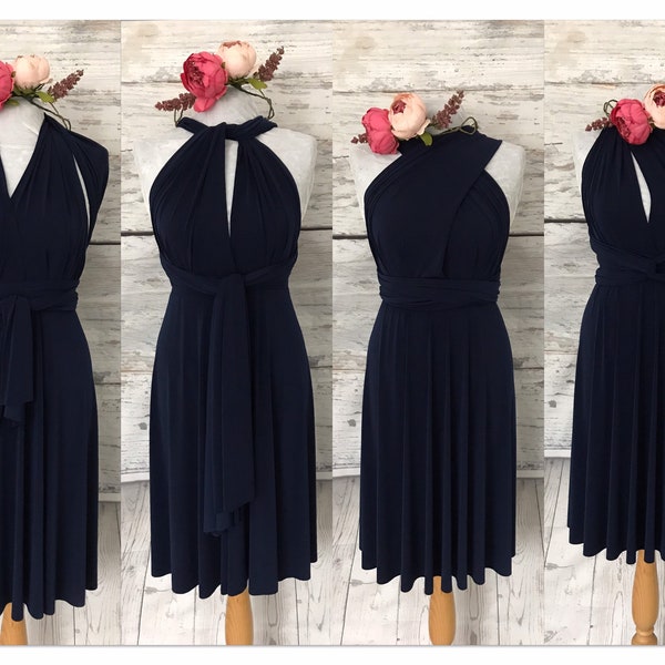 Bridesmaid dress, Knee length Infinity dress, made to measure dress, Short Bridesmaid dress, blue, navy, Multi-way dress, FREE tube top