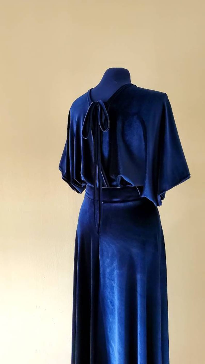 Robe de demoiselle d'honneur en velours, robe en velours bleu marine, robe longue en velours, robe de demoiselle d'honneur simple, robe bohème, mariage bohème, robe bleu marine image 8