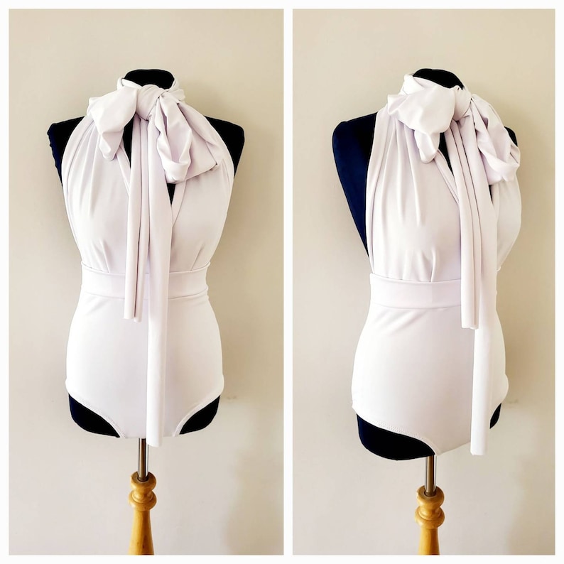White Swimsuit, Onepiece, Honeymoon bathing suit Multiway, Convertible Swimsuit, Hen weekend suit, White Swimwear, Made to Order image 2