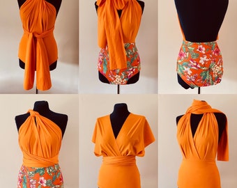 Reversible Swimsuit, One-piece swimsuit, Multiway swimsuit, 2 in 1, Orange, Convertible Swimsuit, Swimsuit Retro Vintage Made to Order