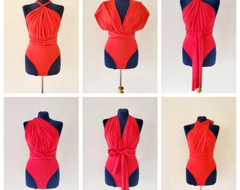 Swimsuit, Multi-way swimsuit, Infinity Swimsuit, Red, High Waisted, Cute, Retro, Festival wear, Swimwear, made to order