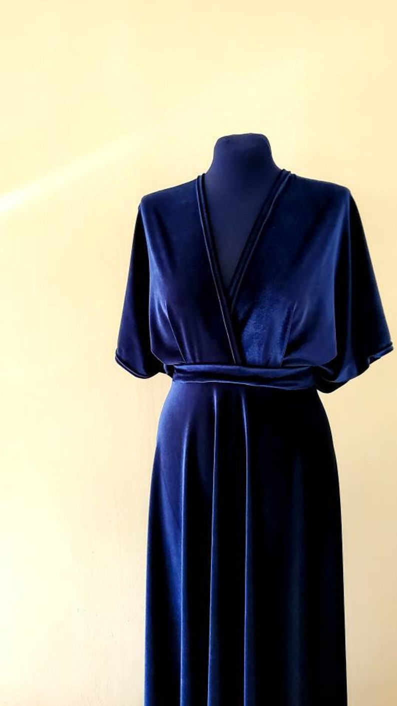 Robe de demoiselle d'honneur en velours, robe en velours bleu marine, robe longue en velours, robe de demoiselle d'honneur simple, robe bohème, mariage bohème, robe bleu marine image 4