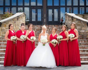 Red Bridesmaid dress, Wedding Infinity dress, Made to measure dress, Multi-way, Infinity Bridesmaid dress, maxi dress boho, FREE tube top