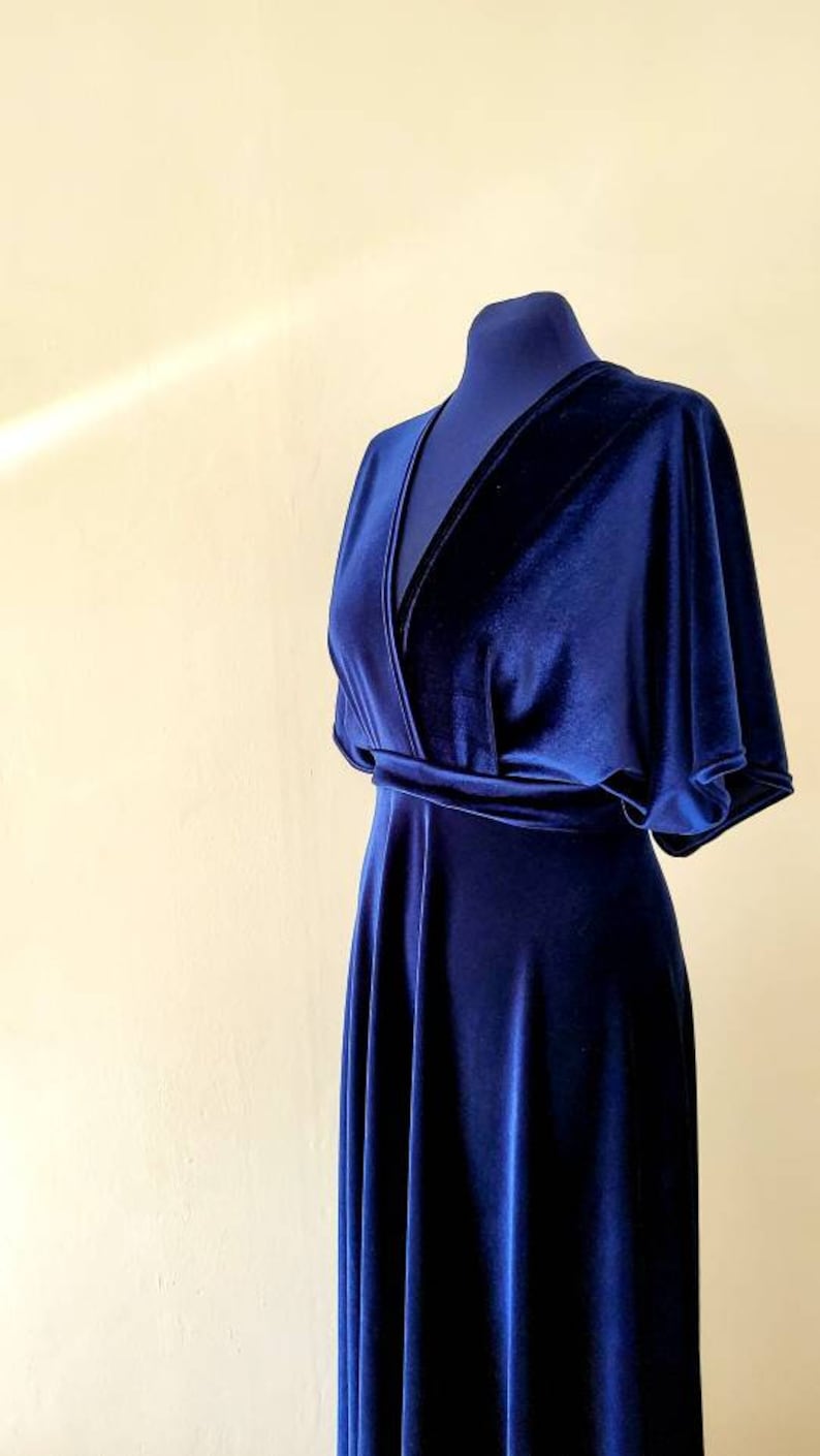 Robe de demoiselle d'honneur en velours, robe en velours bleu marine, robe longue en velours, robe de demoiselle d'honneur simple, robe bohème, mariage bohème, robe bleu marine image 1