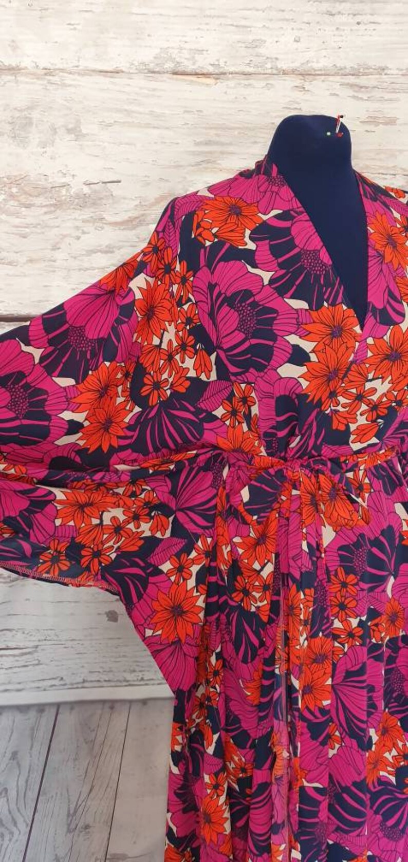 70s Dress Kimono dress Wrap Beach wear Kaftan dress Beach cover-up Kimono Kaftan Maxi Dress Kimono Wrap dress orange Maxi pink