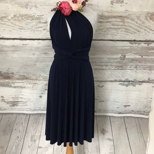 Fully lined bridesmaid dress, Bridesmaid dress, Knee length Infinity dress, Short Bridesmaid dress, navy, Multi-way dress, FREE tube top