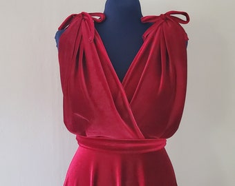 Grecian style velvet Bridesmaid dress, Red velvet dress, Velvet dress, Simple Bridesmaid dress, Boho wedding, Red bridesmaid dress