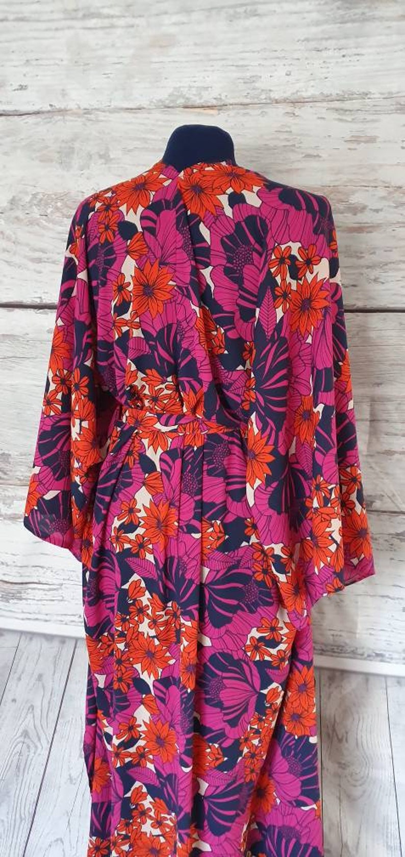 70s Dress Kimono dress Wrap Beach wear Kaftan dress Beach cover-up Kimono Kaftan Maxi Dress Kimono Wrap dress orange Maxi pink