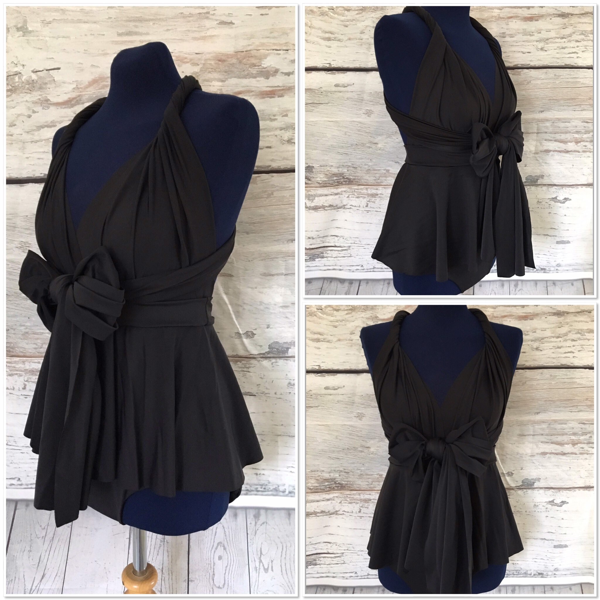 Image of Swimsuit, Multi-Way, Infinity Swimsuit, Black, High Waisted, One-Piece, Peplum, Bathing Suit, Cute, Retro, Swimwear Made To Order