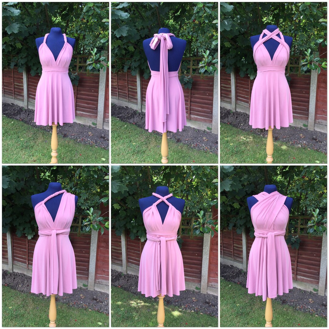 Dusky Pink Bridesmaid Dress, Knee Length Infinity Dress, Stretch, Short, Dusky Pink, Multiway