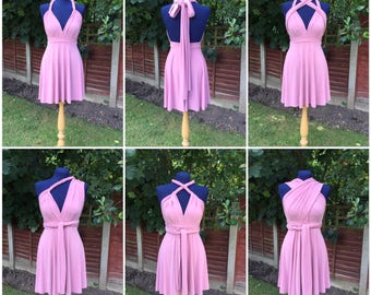 Dusky pink Bridesmaid dress, Knee length Infinity dress, stretch, Short, dusky pink, multiway, Knee length, dress, FREE tube top