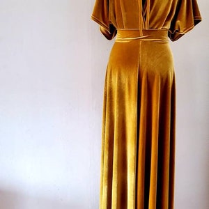 Velvet Bridesmaid dress, Mustard velvet dress, Velvet maxi dress, Simple Bridesmaid dress, Boho dress, Boho wedding, Mustard Yellow dress image 6