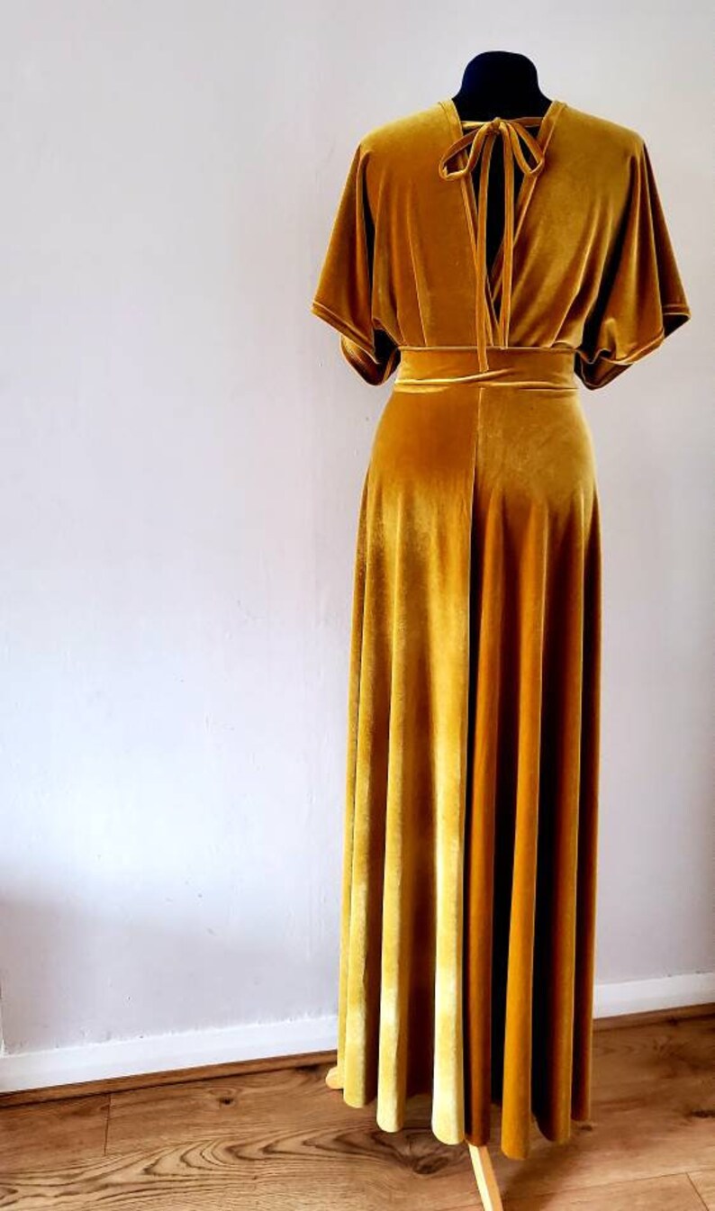 Velvet Bridesmaid dress, Mustard velvet dress, Velvet maxi dress, Simple Bridesmaid dress, Boho dress, Boho wedding, Mustard Yellow dress image 6