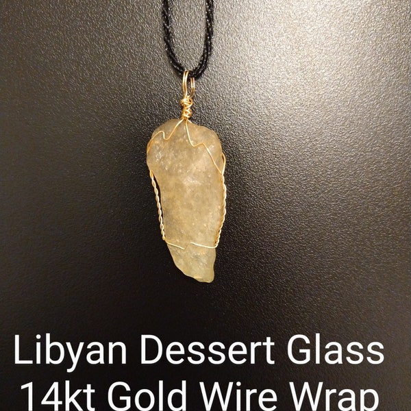 Libyan Desert Glass 14 kt Gold Wire Wrap Pendant