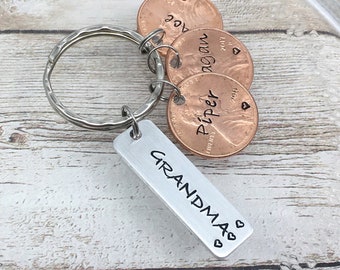 Mother's Day Gift for Grandma, Grandma Penny Keychain, Grandkids Names Gift, Personalized Grandma Keychain, Nana, Mimi Mothers Day Gift