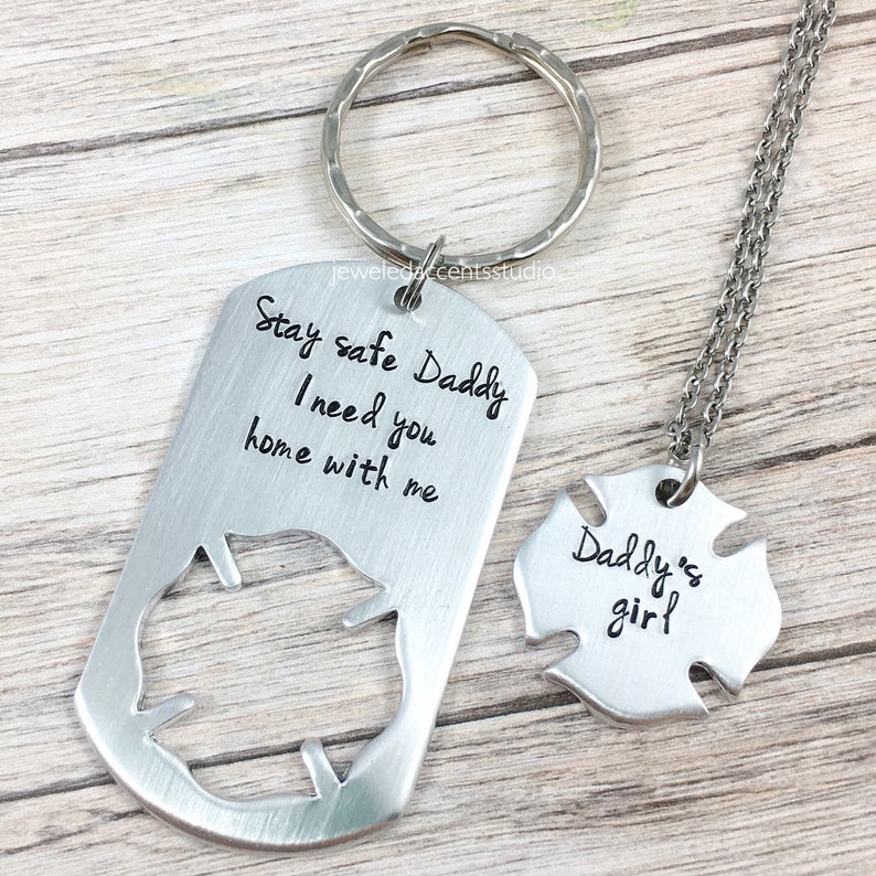 Firefighter Daughter Firefighter Necklace Keychain Firefighter Jewelry,Hand Stamped,Valentines Day Daddys Girl Necklace Fireman Gift Set