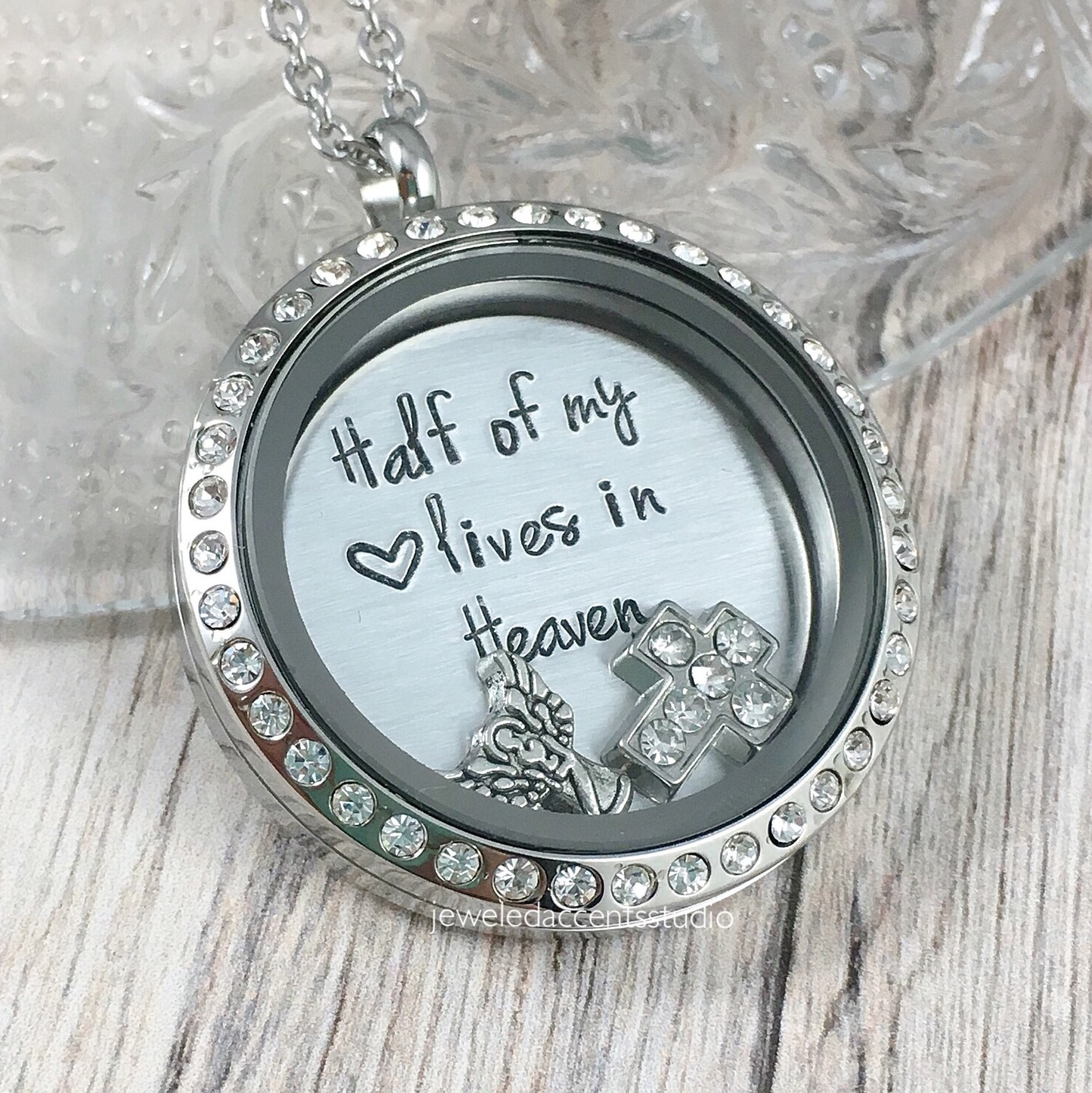 Sympathy Gift Remembrance Jewelry Infant Loss Gift,Hand Stamped Locket Half Of My Heart Lives In Heaven Memorial Locket Loss Of Husband