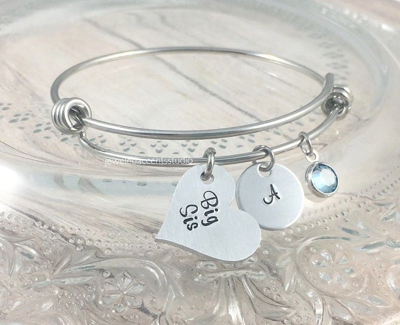 Big Sister Jewelry Bangle Bracelets New Sister Gift Personalized Teen Easter Sibling Gifts Big Sis Hand Stamped Big Sister Bracelet