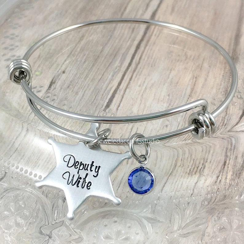 Deputy Badge Deputy Wife Bracelet Sheriff Jewelry Police Jewelry Hand Stamped LEO Wife Deputy Wife Gift Bangle Bracelet Police Wife