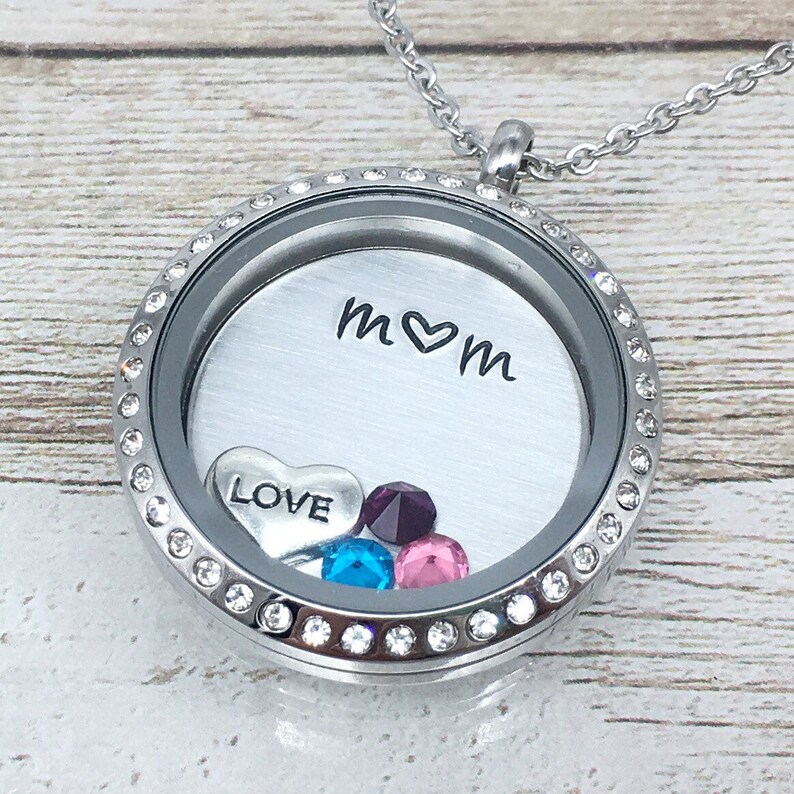 Mom Floating Locket Personalized Mom Necklace Kids Etsy