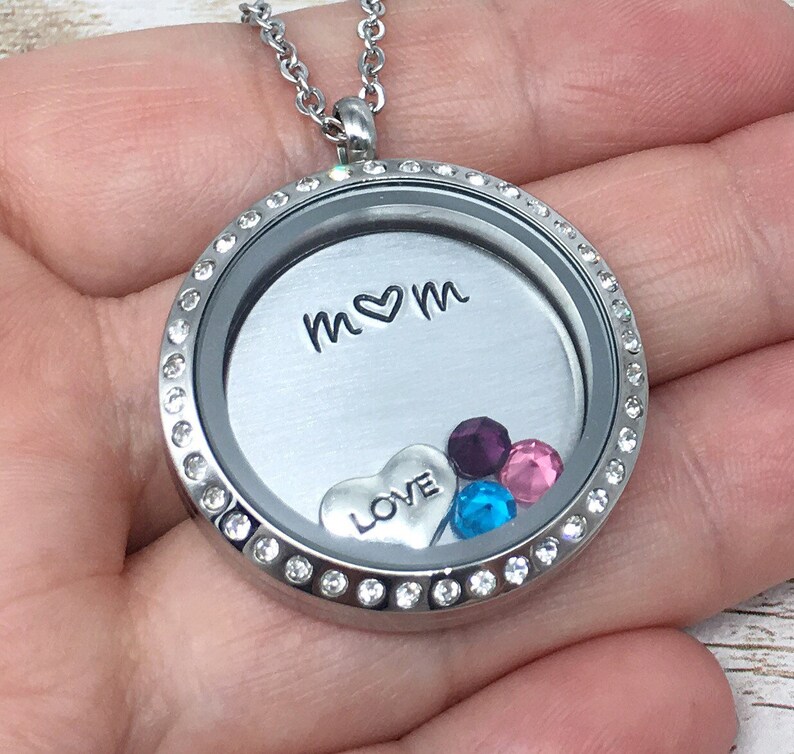 Mom Floating Locket Personalized Mom Necklace Kids Etsy
