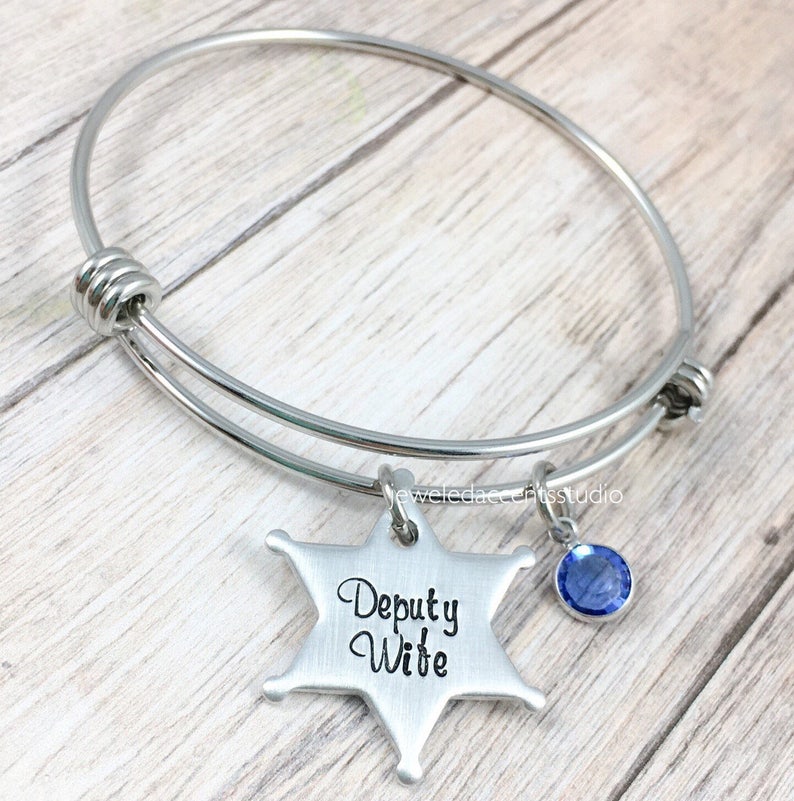Deputy Badge Deputy Wife Bracelet Sheriff Jewelry Police Jewelry Hand Stamped LEO Wife Deputy Wife Gift Bangle Bracelet Police Wife
