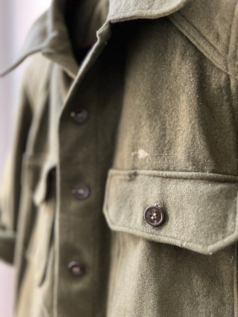 Vintage French Military Field Jacket Soft Well Worn Green Wool With Old