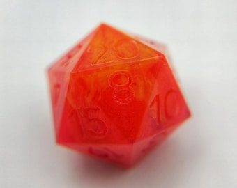 FIREBALL - Troquel de resina D20 de tinta personalizada de 21 mm para TTRPG / Mazmorras y dragones / Pathfinder
