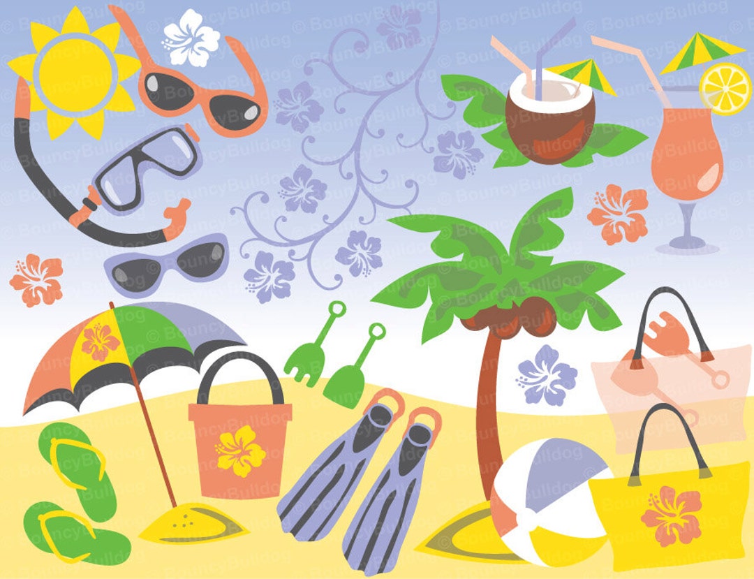 Beach Clipart Summer Vacation Nautical Ocean Beach Ball Flip - Etsy