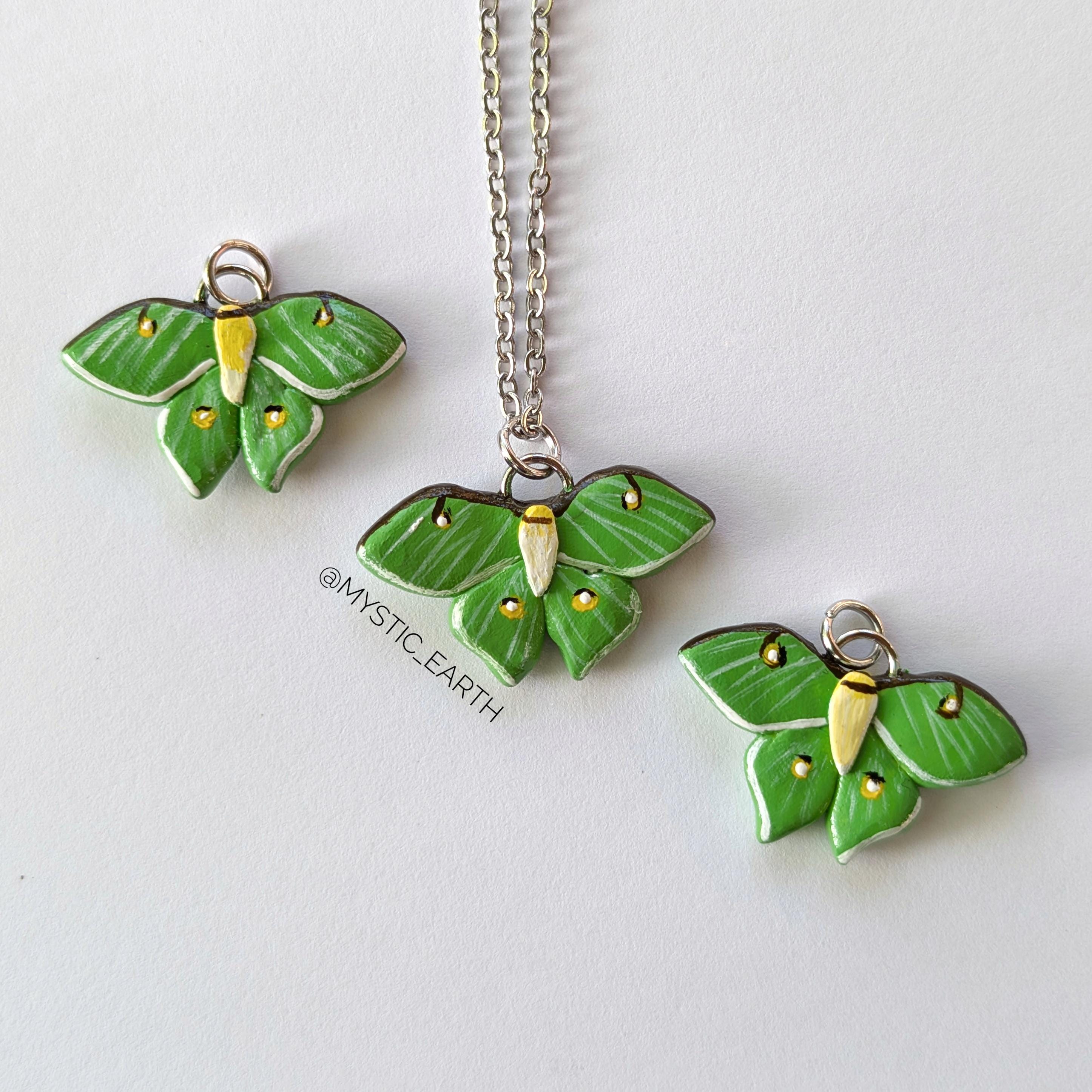 Handmade Luna Moth Necklaces on Stainless Steel Silver Chain