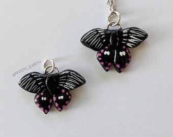 Handmade Pink Spotted Swallowtail Butterfly Necklaces on Stainless Steel Silver Chain