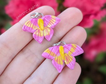 Handmade Rosy Maple Moth Necklaces on Stainless Steel Silver Chain