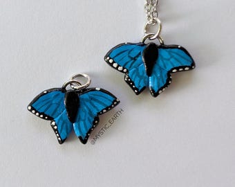 Handmade Blue Morpho Butterfly Necklaces on Stainless Steel Silver Chain