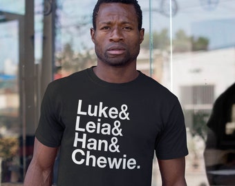 STAR WARS Character Unisex Names T-Shirt Rachel Luke Leia Han Chewie