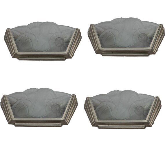 Ensemble De Quatre Art Deco Degue Givré Appliques En Verre Etsy
