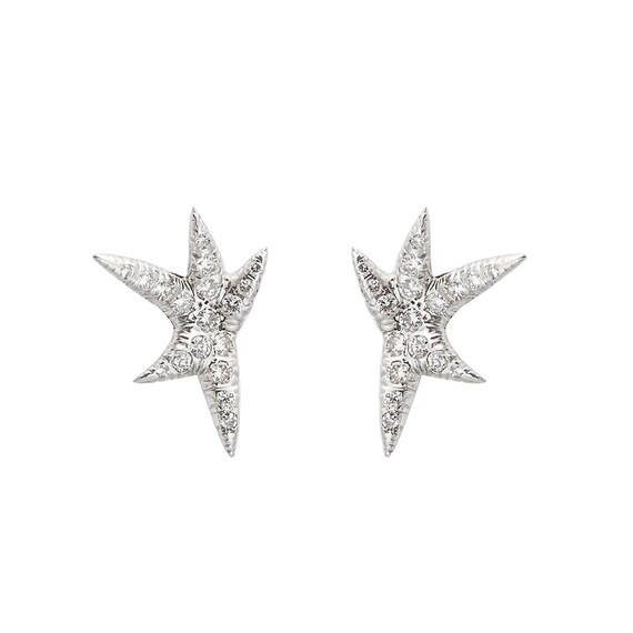 Platinum and Diamond Star Pierced Post Earrings