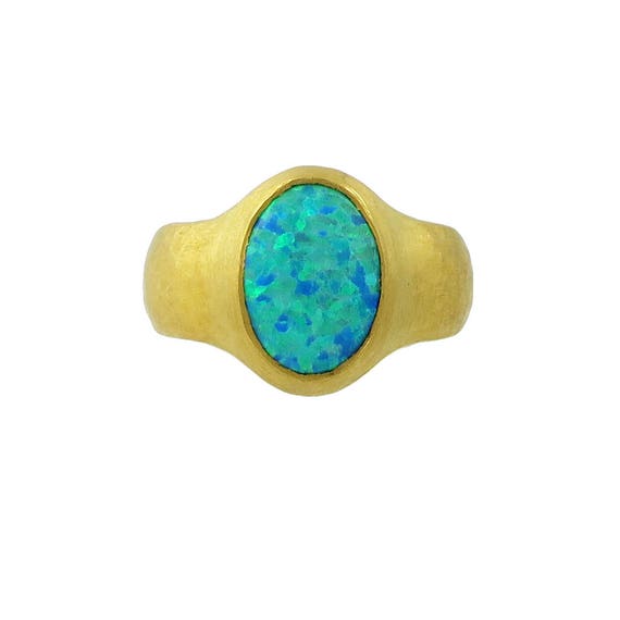 24K Gold Gurhan Black Opal Doublet Ring