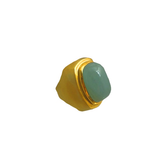 Vintage Men’s 18K Gold Cabochon Aquamarine Ring