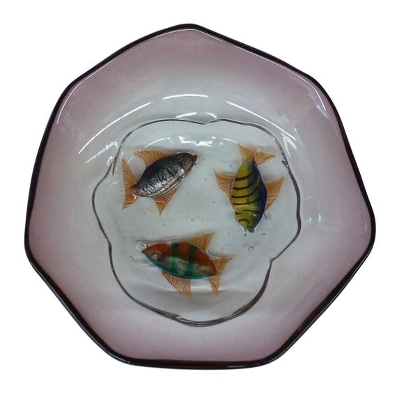 Pino Signoretti Large Italian Murano Glass Bowl With Fish by