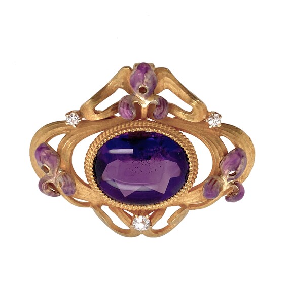 Krementz Art Nouveau Amethyst Enamel Iris Pendant