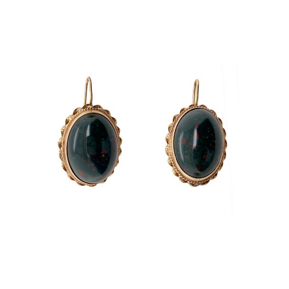 Victorian Style 14K Gold Bloodstone Pierced Earrin