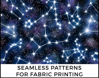 Seamless Pattern Zodiac Constellations Galaxy design perfect for fabric printing, Seamless File